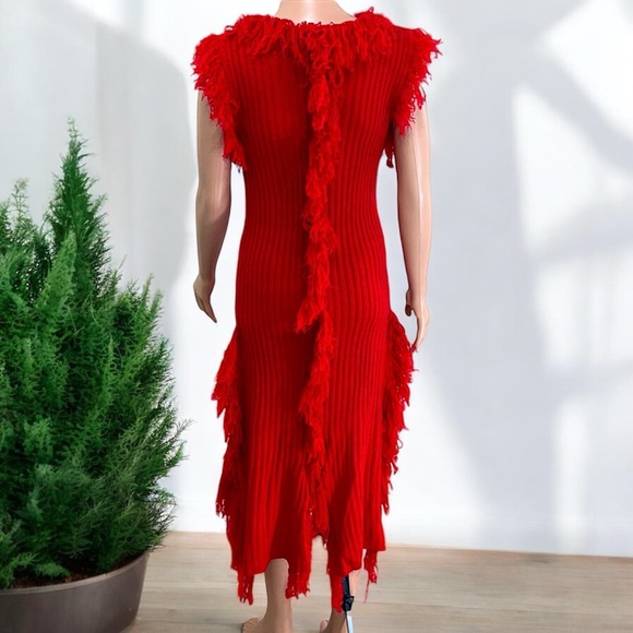 NEW Double Take Red Knit Sleeveless Fringe Sweater Dress - Picture 13 of 17